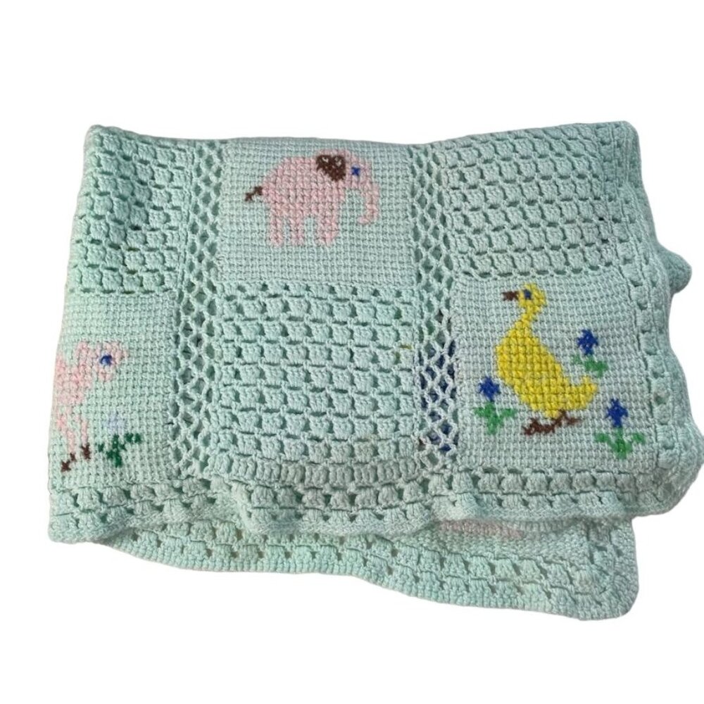 Baby Crib Blanket Handmade Crocheted Mint Green Lightweight Afghan Baby u Shower